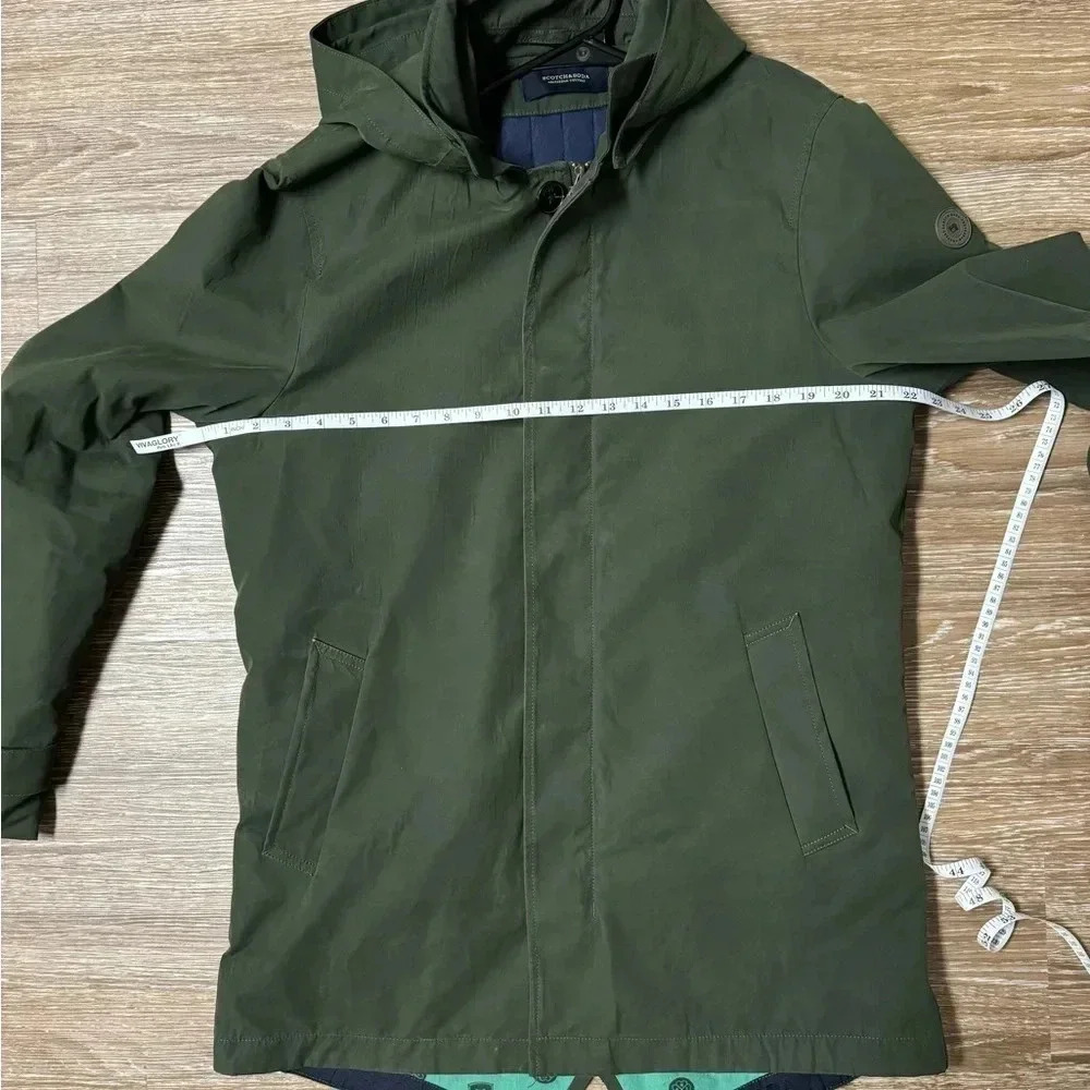 Vintage Forest Green Scotch & Soda Parka Jacket Removable Hood Hidden Buttons - Picture 10 of 12